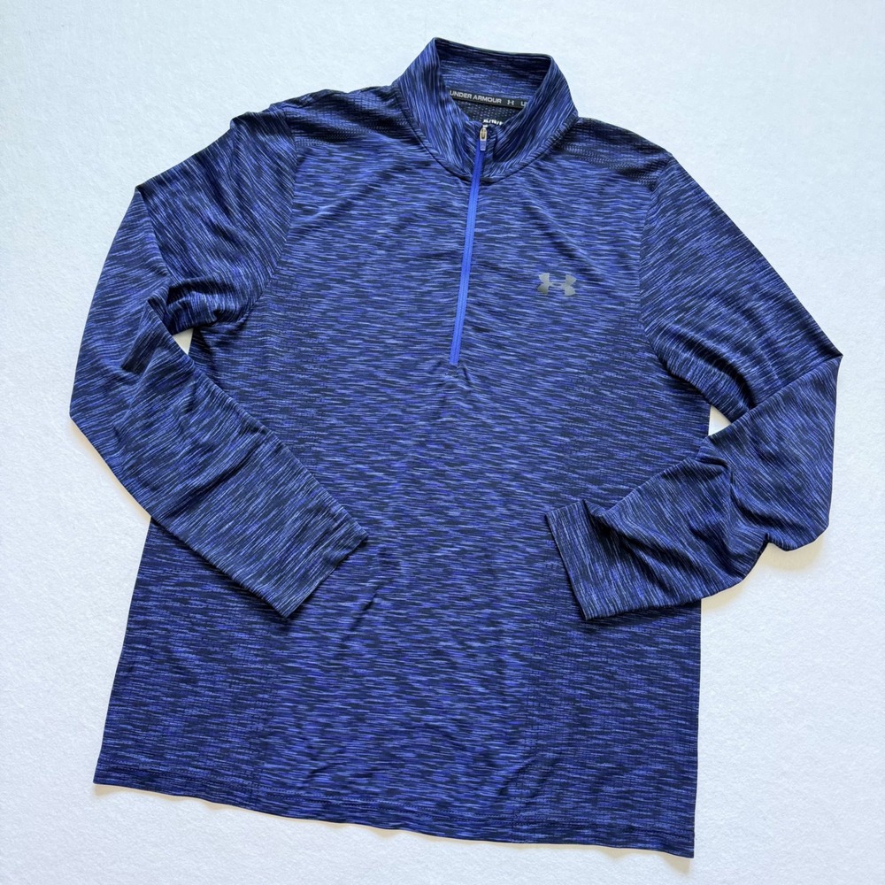 Under Armour HeatGear Mens XL Blue Space Dye Quarter Zip Fitted Pullover Shirt